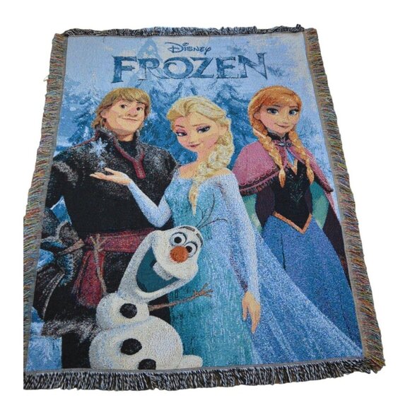 Disney Frozen Ana Elsa Olaf Afghan Throw Blanket 60" x 48" - Picture 1 of 8